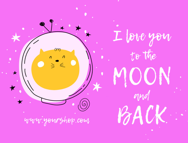 Love Phrase with Cute Cat in Astronaut Helmet Postcard 4.2x5.5in Design Template