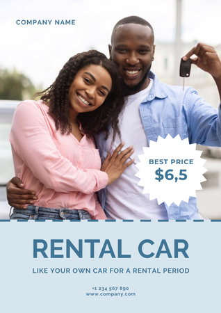 Car Rental Services with Happy Couple Poster Design Template