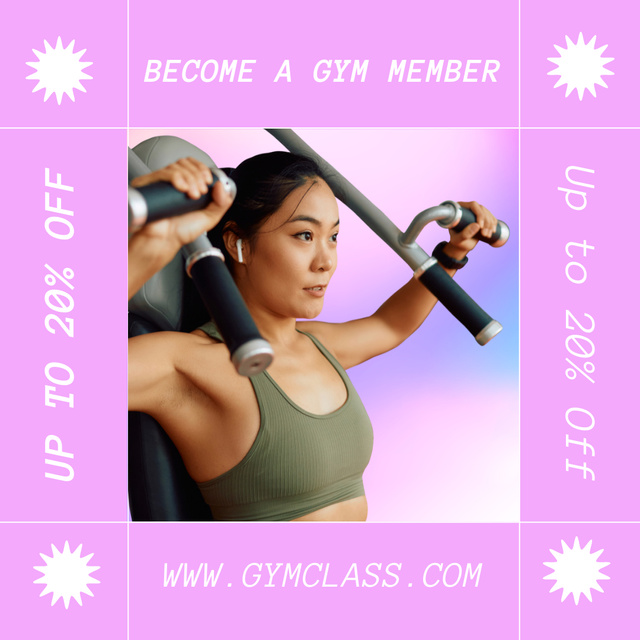 Gym Promotion with Athletic Woman Doing Shoulder Workout Instagramデザインテンプレート