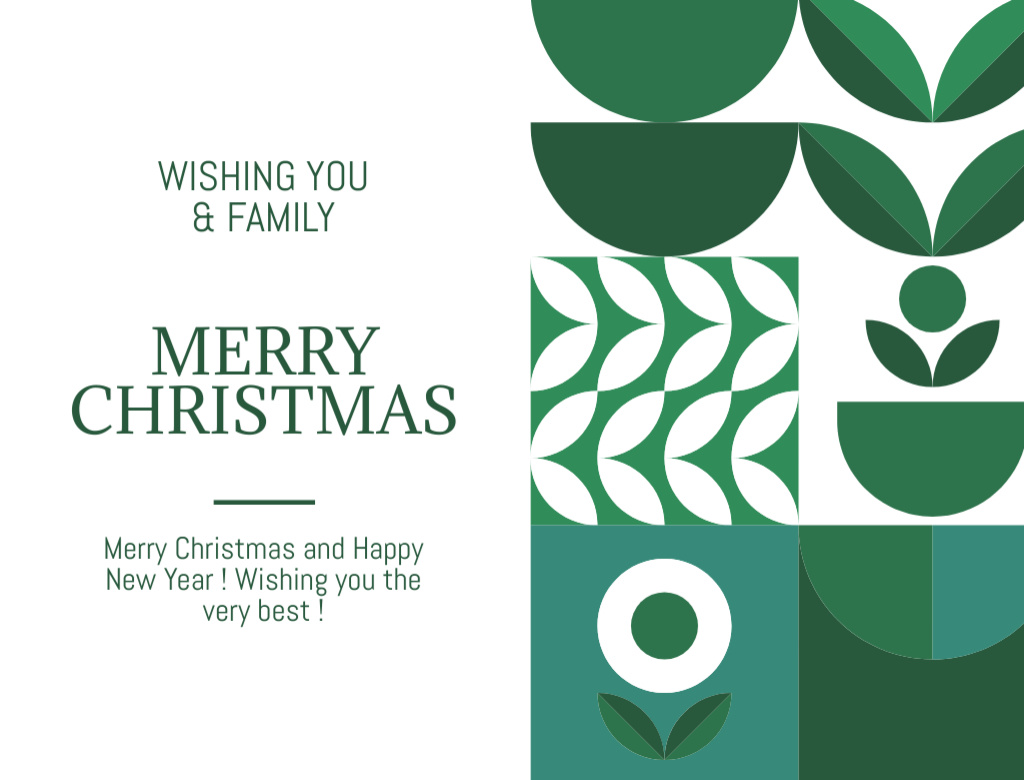 Plantilla de diseño de Christmas and New Year Wishes with Leaf Pattern Postcard 4.2x5.5in 