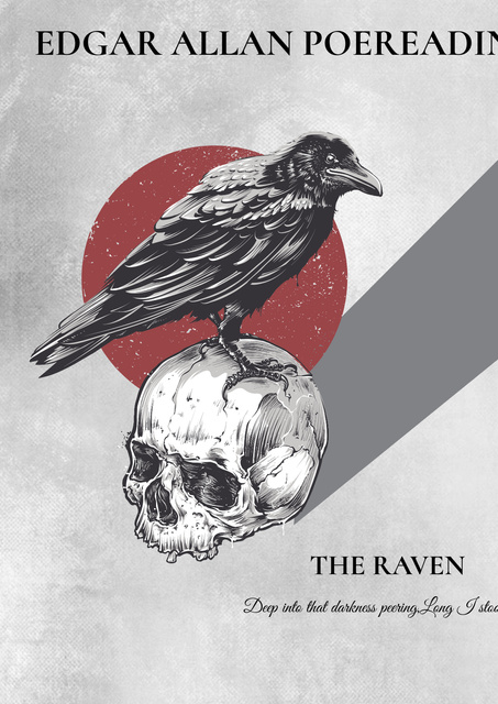 Template di design Artistic Poster with Raven Sitting on Skull Poster