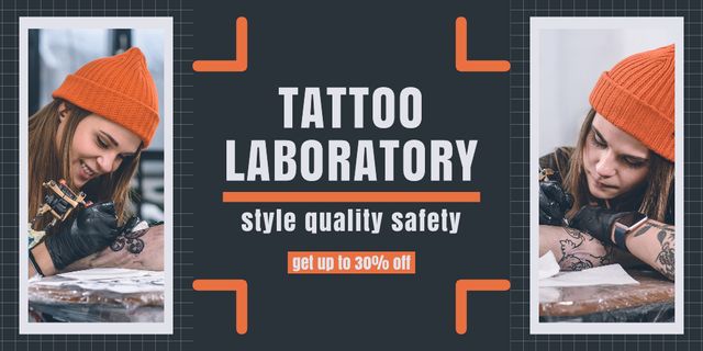 Ontwerpsjabloon van Twitter van Stylish And Safe Tattoo Lab Service Sale Offer