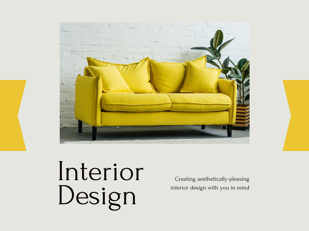Interior Design Studio Grey and Yellow Presentation Modelo de Design