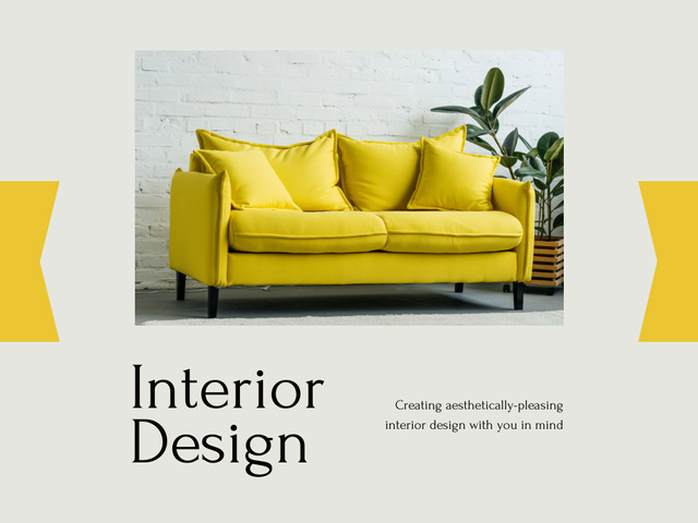 Interior Design Studio Grey and Yellow Presentation Tasarım Şablonu