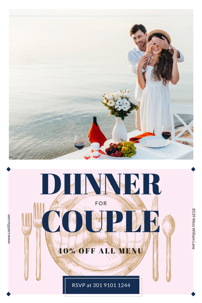 Platilla de diseño Dinner Offer with Boyfriend Surprises Girl Pinterest