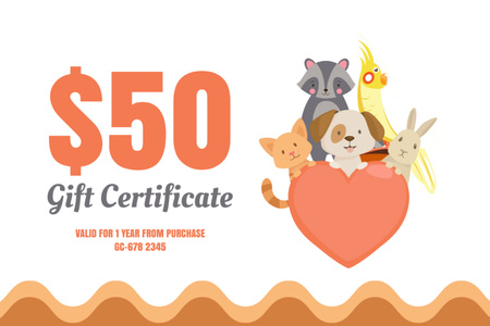 Designvorlage Pets in Our Hearts für Gift Certificate