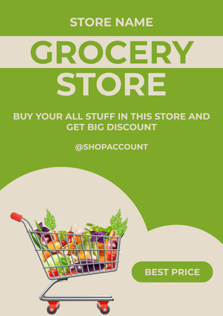 Discount For Veggies And Fruits In Trolley Poster Design Template