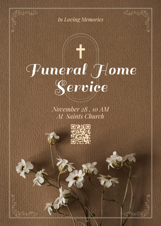 Funeral Service Invitation with Flowers on Brown Invitation Design Template