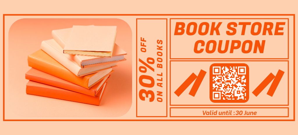 Bunch Of Books At Reduced Price Offer In Orange Coupon 3.75x8.25in Design Template