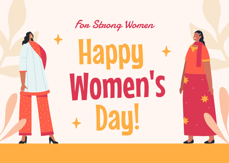 Women's Day Greeting with Women in Diverse Outfits Card Design Template