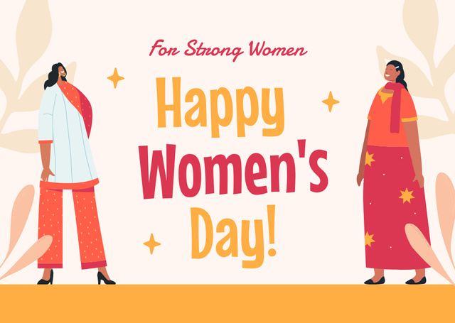 Designvorlage Women's Day Greeting with Women in Diverse Outfits für Card