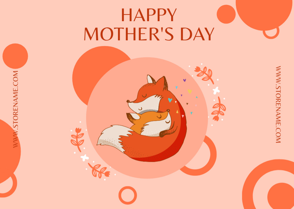 Cute hugging Foxes on Mother's Day Postcard 5x7inデザインテンプレート