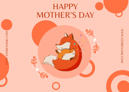 Cute hugging Foxes on Mother's Day Postcard 5x7in Design Template