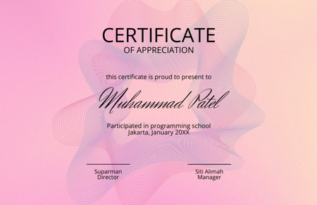 Award for Participation in Programming School Certificate 5.5x8.5in Design Template