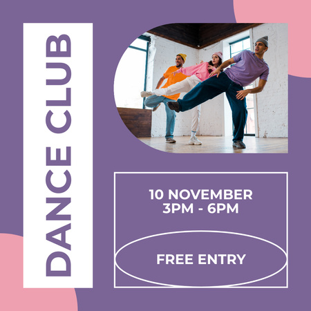 Invitation to Dance Club with Dancing People Instagram Design Template