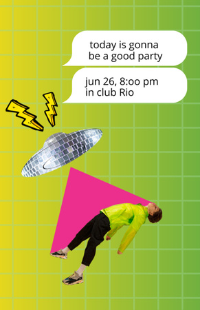 Party Announcement with Disco UFO taking girl Invitation 5.5x8.5in Design Template