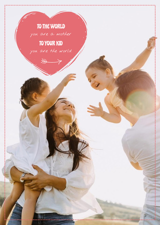 Mother And Father With Kids On Mother's Day Postcard A6 Vertical Design Template