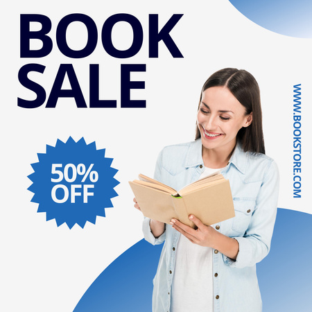 Discount Ad with Woman Reading Book Instagram tervezősablon