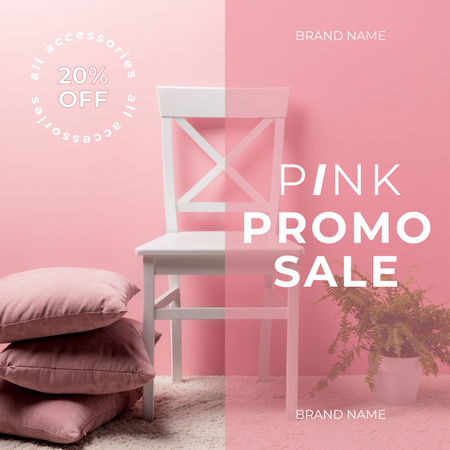 Designvorlage Rosa Kissen und Stuhl mit Promo-Code-Verkaufsangebot für Instagram AD