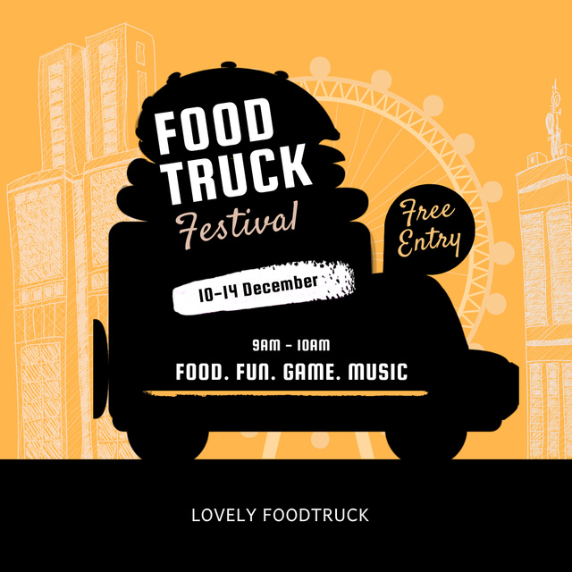 Festival Announcement with Silhouette of Food Truck Instagram Tasarım Şablonu