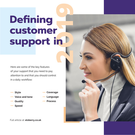 Customers Support Smiling Assistant in Headset Instagram Design Template
