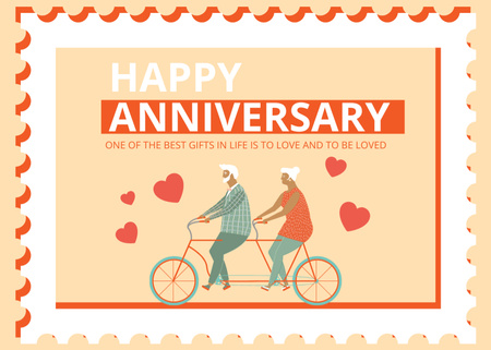 Ευχές για την επέτειο για ένα ηλικιωμένο ζευγάρι με ποδήλατο Postcard 5x7in Πρότυπο σχεδίασης