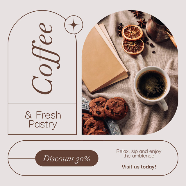 Cookies And Spicy Coffee At Lowered Price Offer Instagramデザインテンプレート