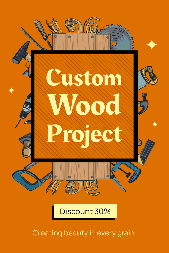 Custom Wood Project Ad with Tools Pinterest Tasarım Şablonu