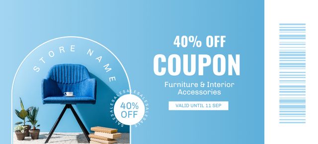 Furniture and Interior Accessories with Blue Discount Voucher Coupon 3.75x8.25in Tasarım Şablonu