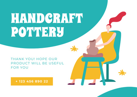 Handcrafted Pottery Offer With Illustration Card Design Template
