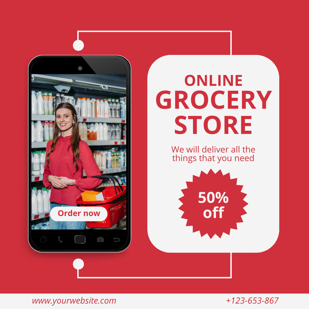 Online Shopping With Groceries And Delivery Instagram Πρότυπο σχεδίασης