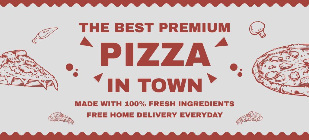 Best Premium Pizza Offer in Town Coupon 3.75x8.25in Design Template
