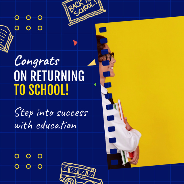 Lovely Congrats On Back to School Event In Blue Animated Post Design Template