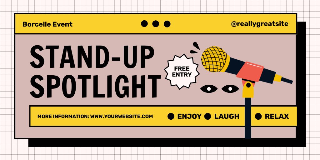 Stand-up Show with Microphone on Gray Twitter Design Template