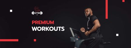 Designvorlage Premium Workouts Offer with Man on Treadmill für Facebook cover