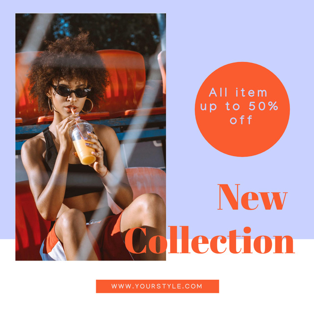 Fashion Clothes Sale with Woman with Drink Instagram AD – шаблон для дизайна