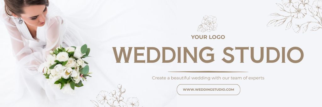 Wedding Studio Services with Beautiful Bride in White Email header Modelo de Design