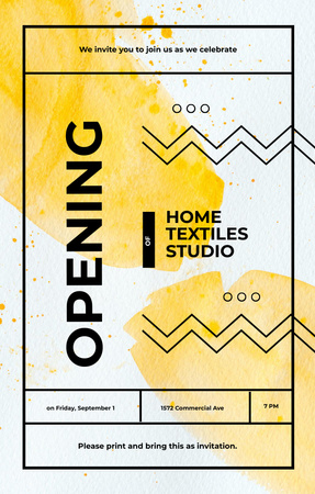 Textile Studio Promotion With Yellow Blots Invitation 4.6x7.2in tervezősablon