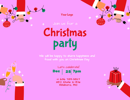 Christmas Holiday Party Announcement With Illustration Invitation 13.9x10.7cm Horizontal Design Template