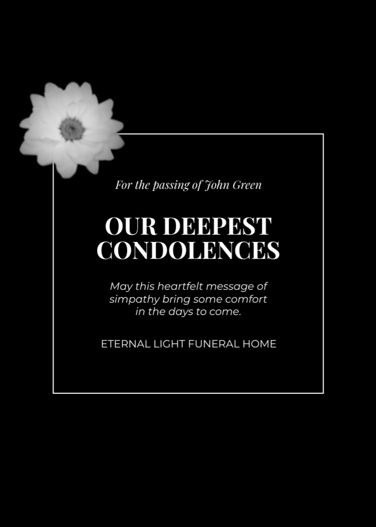 Sympathy Message with Candles and White Flower Postcard 5x7in Vertical Šablona návrhu