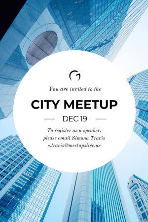 City Event Announcement with Glass Skyscrapers Flyer 4x6in Design Template