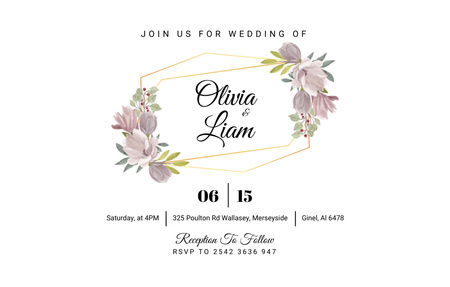 Illustrated Floral Frame And Wedding Event In White Invitation 4.6x7.2in Horizontal Šablona návrhu