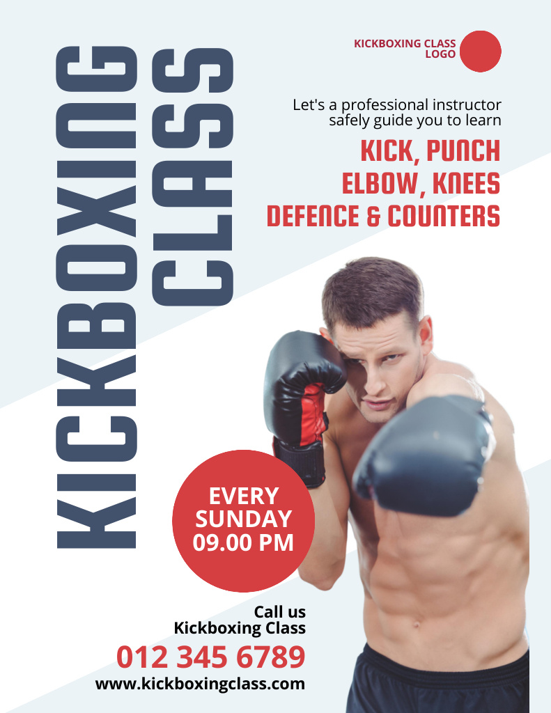 Kickboxing Training Announcement with Sportsman Flyer 8.5x11in Πρότυπο σχεδίασης
