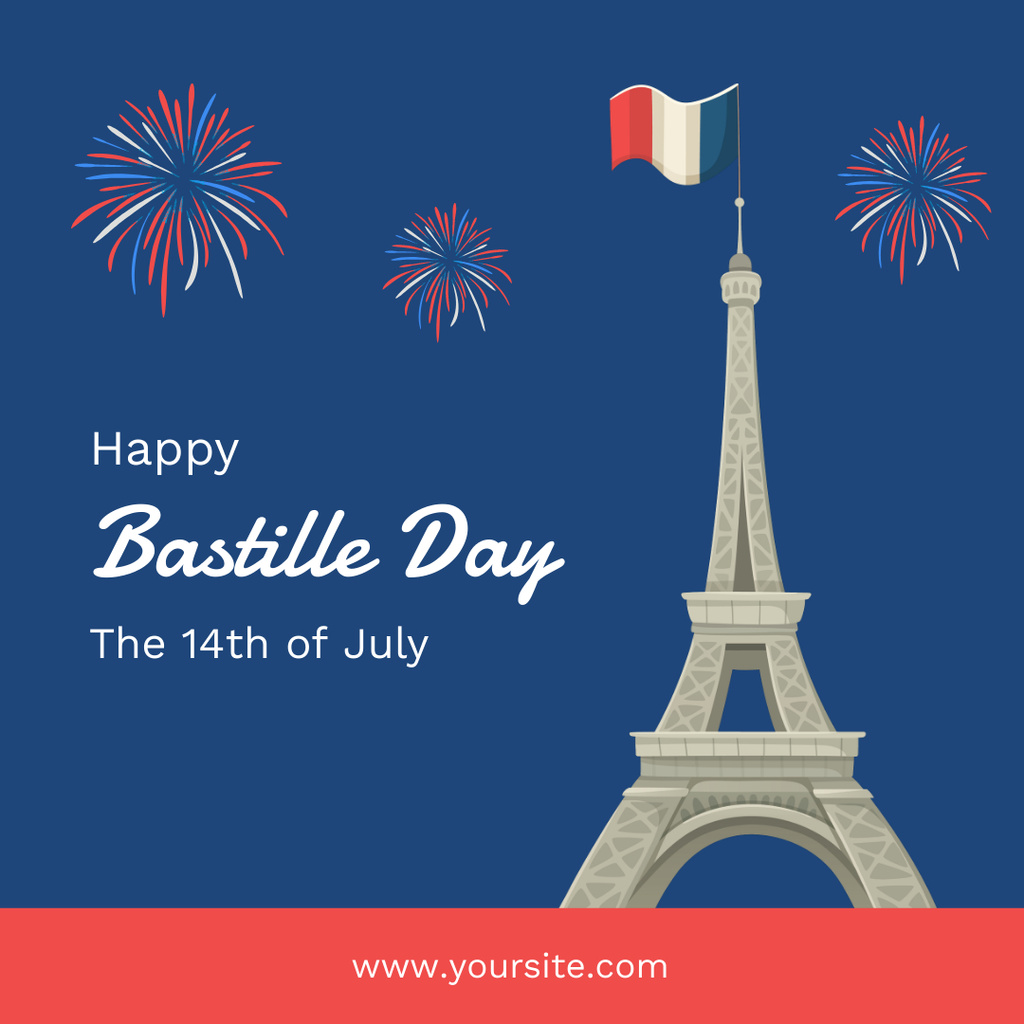 14th July Bastille Day of France Celebration Announcement With Fireworks Instagramデザインテンプレート