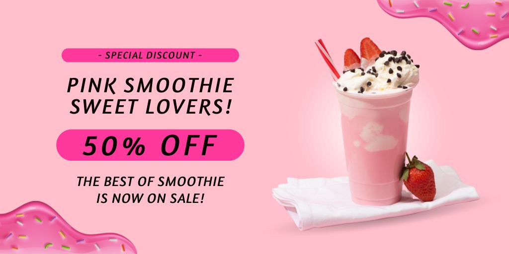 Pink Strawberry Smoothie Twitter Design Template