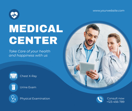 Plantilla de diseño de Medical Center Ad with Team of Doctors Facebook 