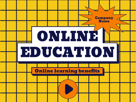 Ontwerpsjabloon van Presentation van Online leervoordelen Promotie en beschrijving in geel