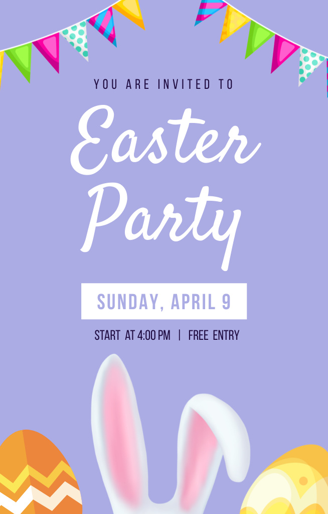 Easter Party Advertisement with Bunny Ears Invitation 4.6x7.2in – шаблон для дизайна