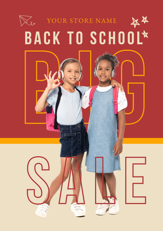 Little Schoolgirls Announce Sale Poster Design Template