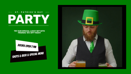 Announcement Of Party On Patrick’s Day With Beverages Full HD video Design Template